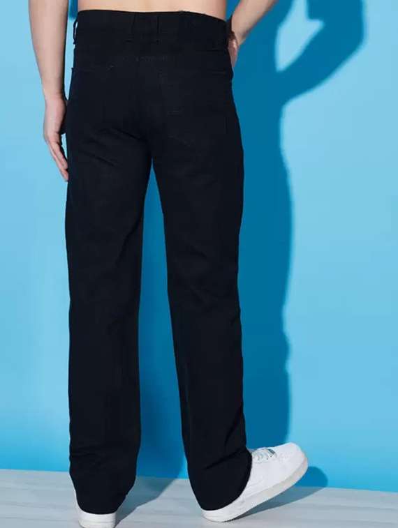 men black plain mid rise relaxed fit jeans - 22012343 -  Standard Image - 1