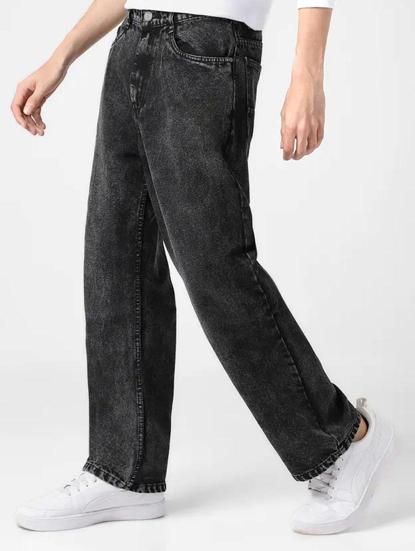men grey plain mid rise baggy jeans - 22012358 -  Standard Image - 1