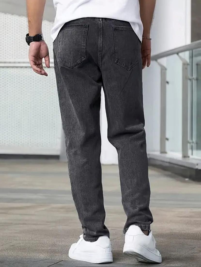 men grey plain mid rise relaxed fit jeans - 22012377 - Standard Image - 1
