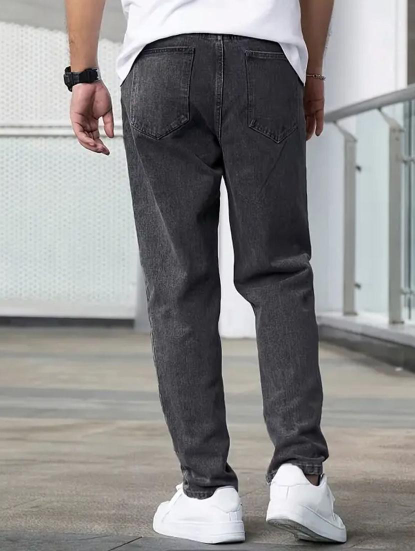 men grey plain mid rise relaxed fit jeans - 22012389 - Standard Image - 1