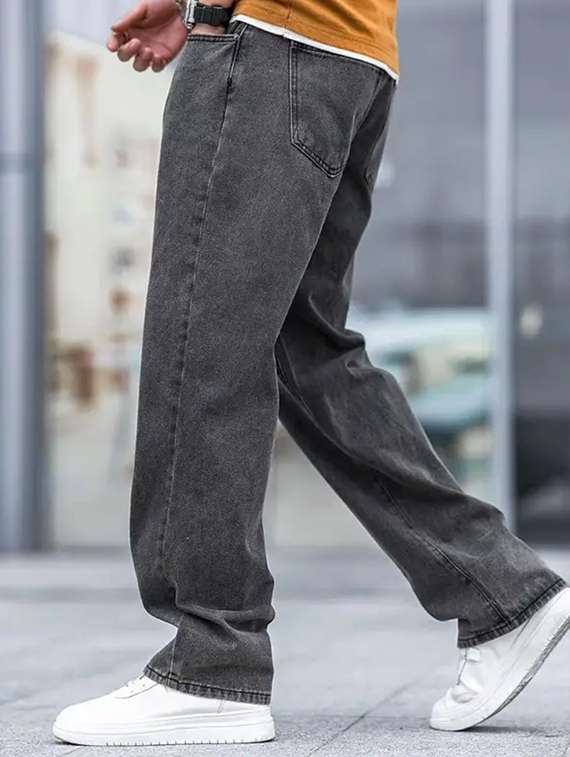 men grey plain mid rise baggy jeans - 22012392 -  Standard Image - 1