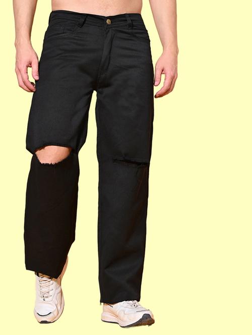 men black slash knee mid rise relaxed fit jeans - 22012397 - Standard Image - 0