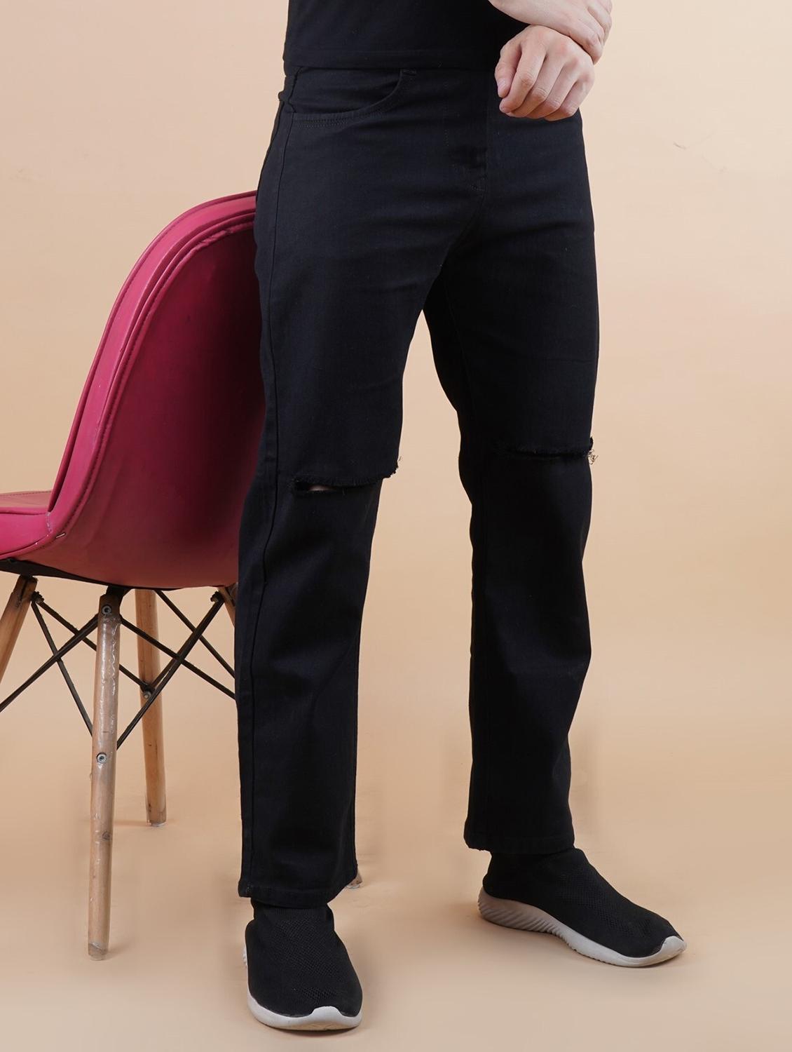 men black slash knee mid rise relaxed fit jeans - 22012403 - Standard Image - 1