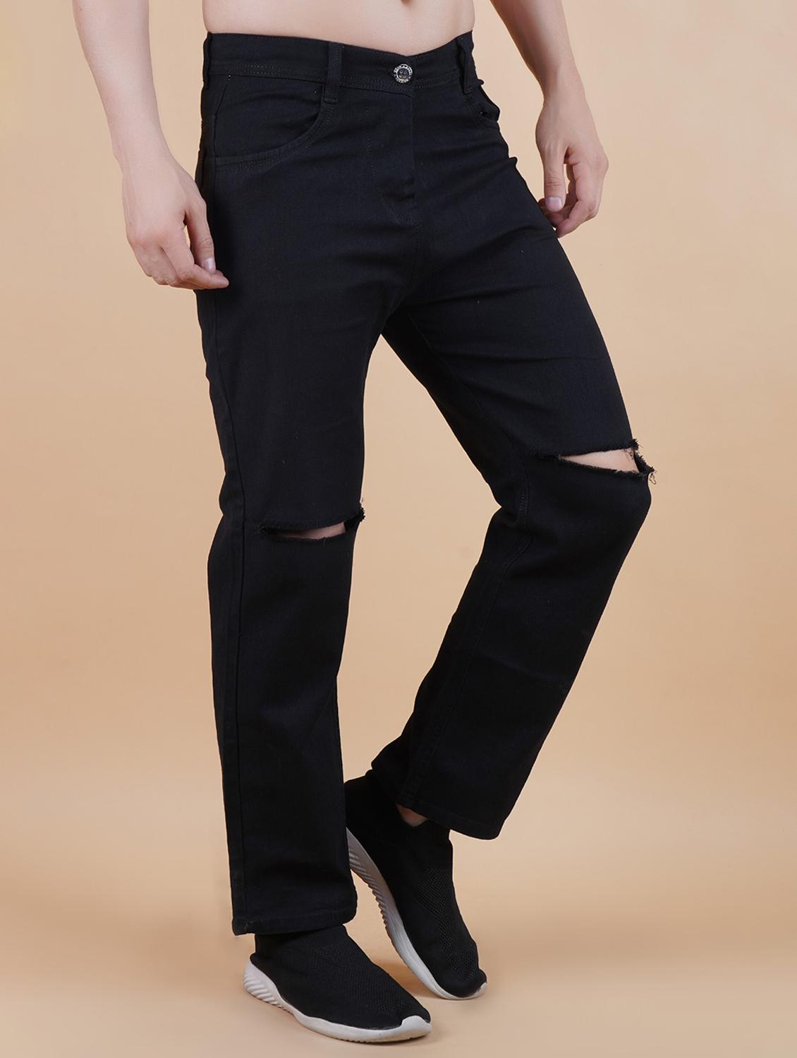 men black slash knee mid rise relaxed fit jeans - 22012407 -  Zoom Image - 0