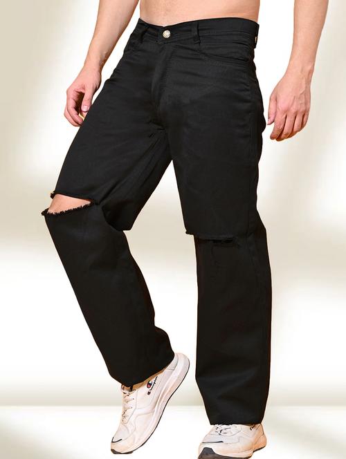 men black slash knee mid rise relaxed fit jeans - 22012409 - Standard Image - 0