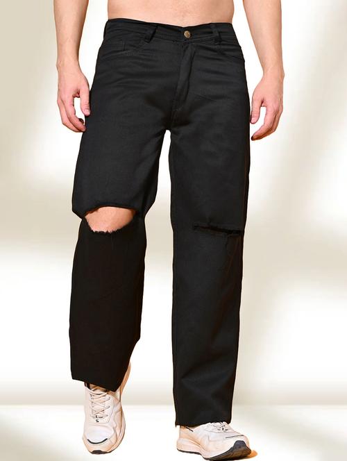 men black slash knee mid rise relaxed fit jeans - 22012410 - Standard Image - 0