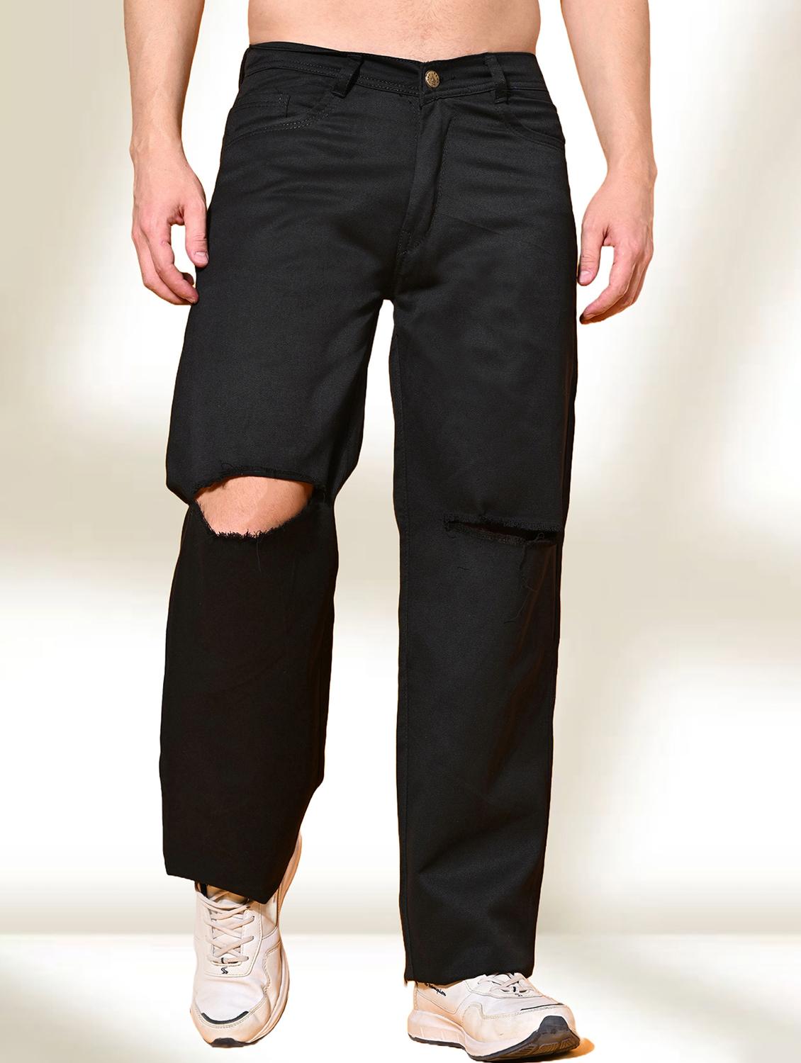 men black slash knee mid rise relaxed fit jeans - 22012410 - Zoom Image - 0
