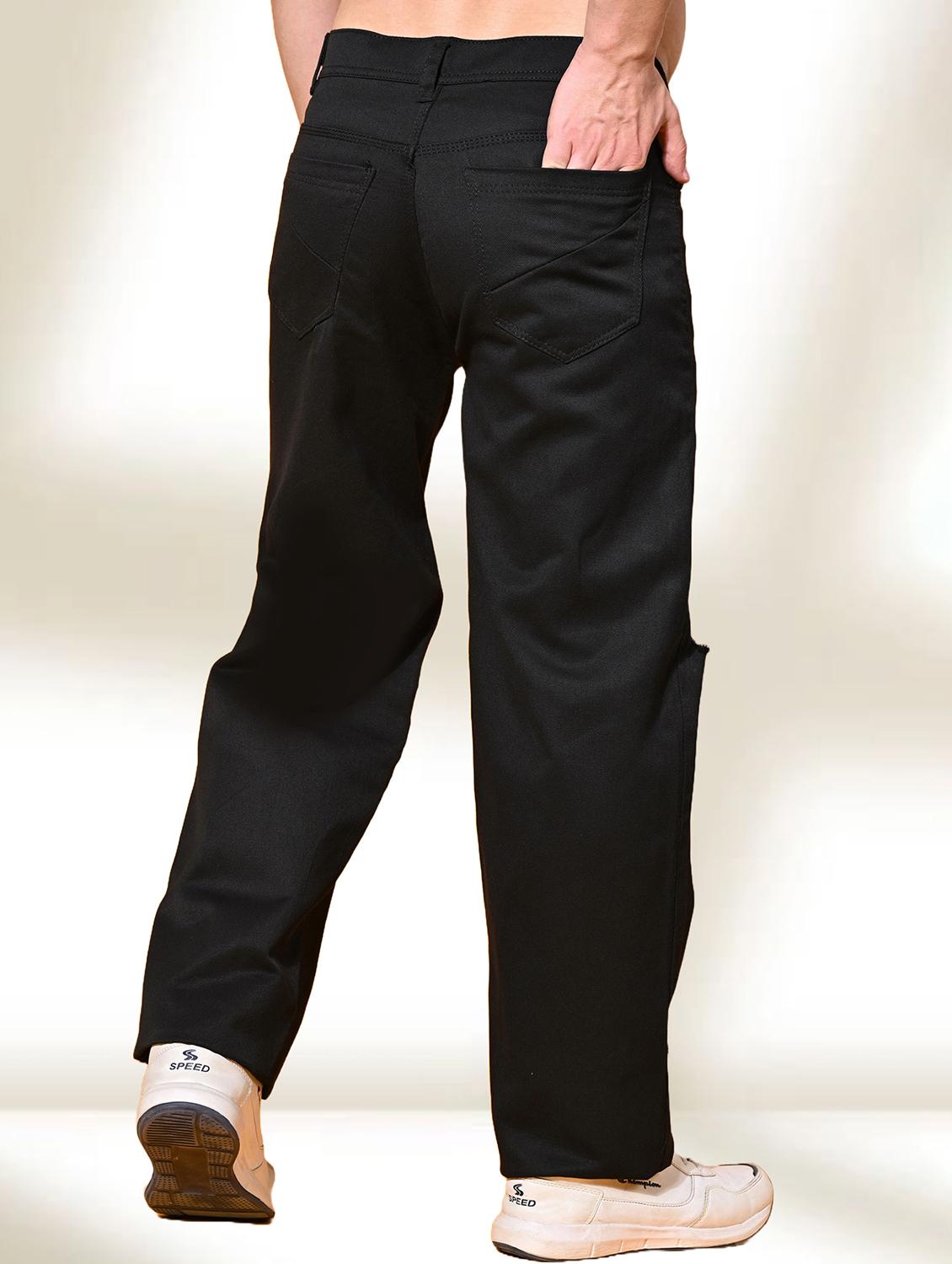men black slash knee mid rise relaxed fit jeans - 22012410 -  Standard Image - 1