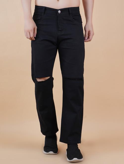 men black slash knee mid rise relaxed fit jeans - 22012413 -  Standard Image - 0