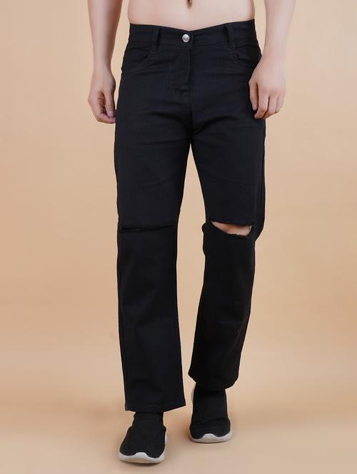 men black slash knee mid rise relaxed fit jeans - 22012422 -  Standard Image - 0