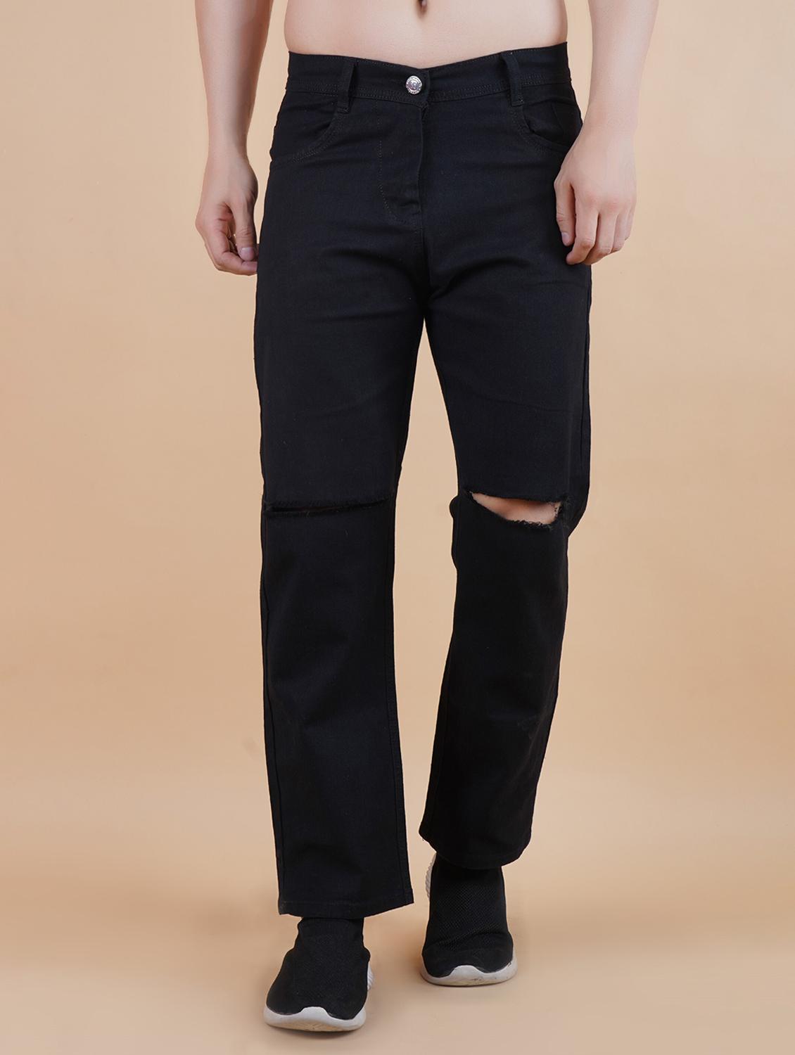 men black slash knee mid rise relaxed fit jeans - 22012422 -  Zoom Image - 0