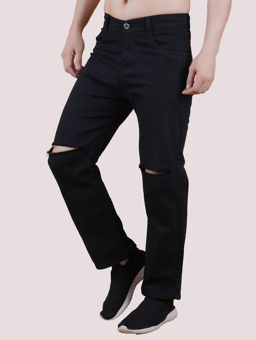 men black slash knee mid rise relaxed fit jeans - 22012424 -  Standard Image - 0