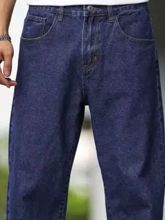 men blue plain mid rise baggy jeans - 22012434 -  Standard Image - 4