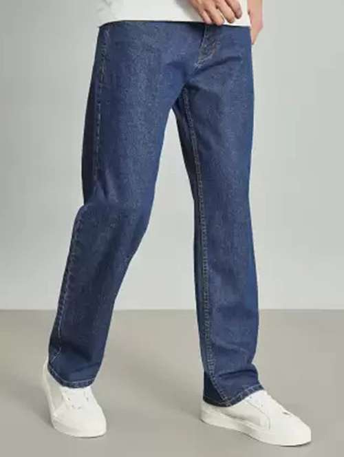 men blue plain mid rise relaxed fit jeans - 22012435 -  Standard Image - 0