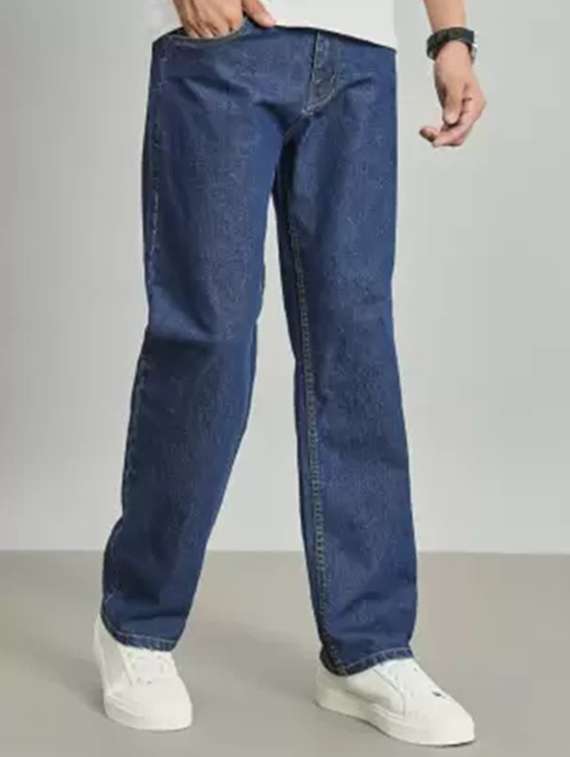 men blue plain mid rise relaxed fit jeans - 22012435 -  Standard Image - 1