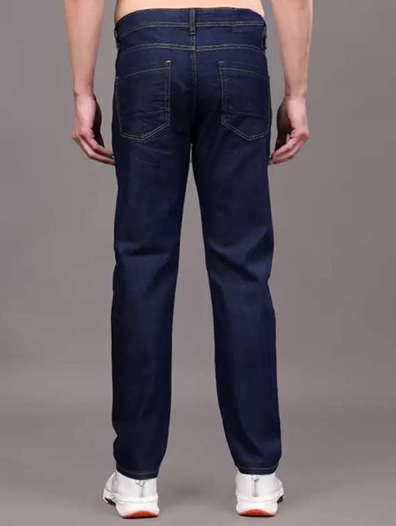 men navy blue plain mid rise relaxed fit jeans - 22012444 -  Standard Image - 1