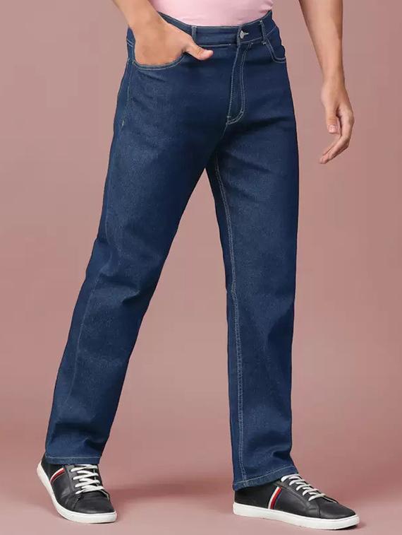 men blue plain mid rise straight fit jeans - 22012450 - Standard Image - 1
