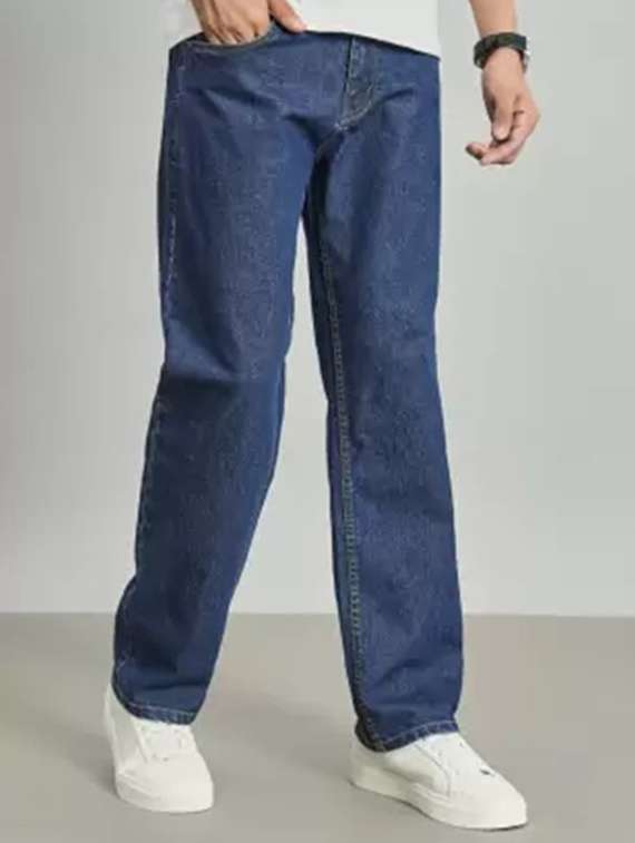 men blue plain mid rise baggy jeans - 22012453 - Standard Image - 1