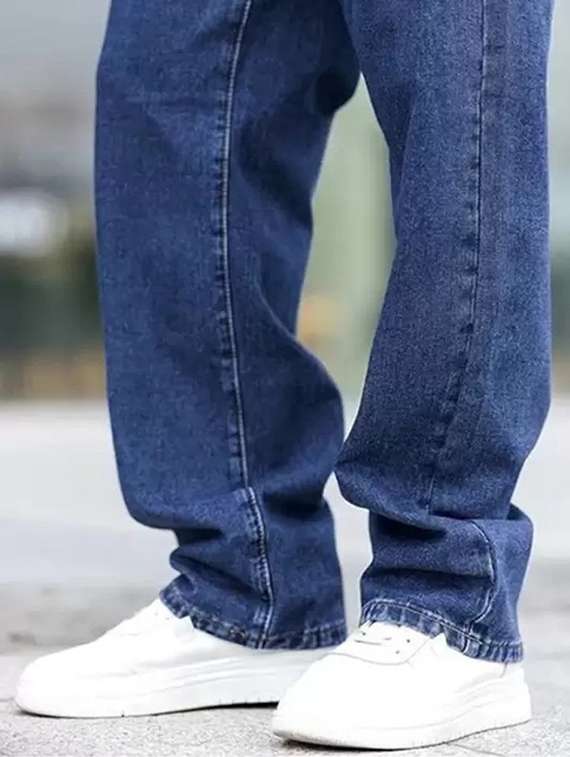 men blue plain mid rise baggy jeans - 22012455 -  Standard Image - 4