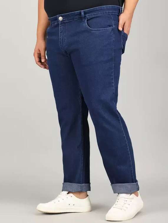 men plus size blue plain mid rise relaxed fit jeans
