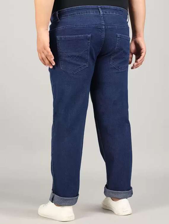 men plus size blue plain mid rise relaxed fit jeans - 22012467 -  Standard Image - 1