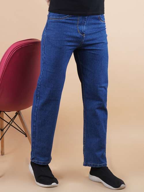 men blue plain mid rise straight fit jeans - 22012479 -  Standard Image - 0