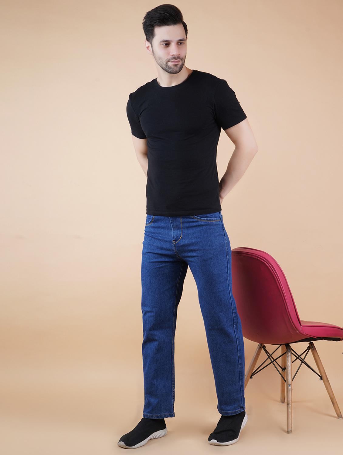 men blue plain mid rise straight fit jeans - 22012482 -  Standard Image - 1