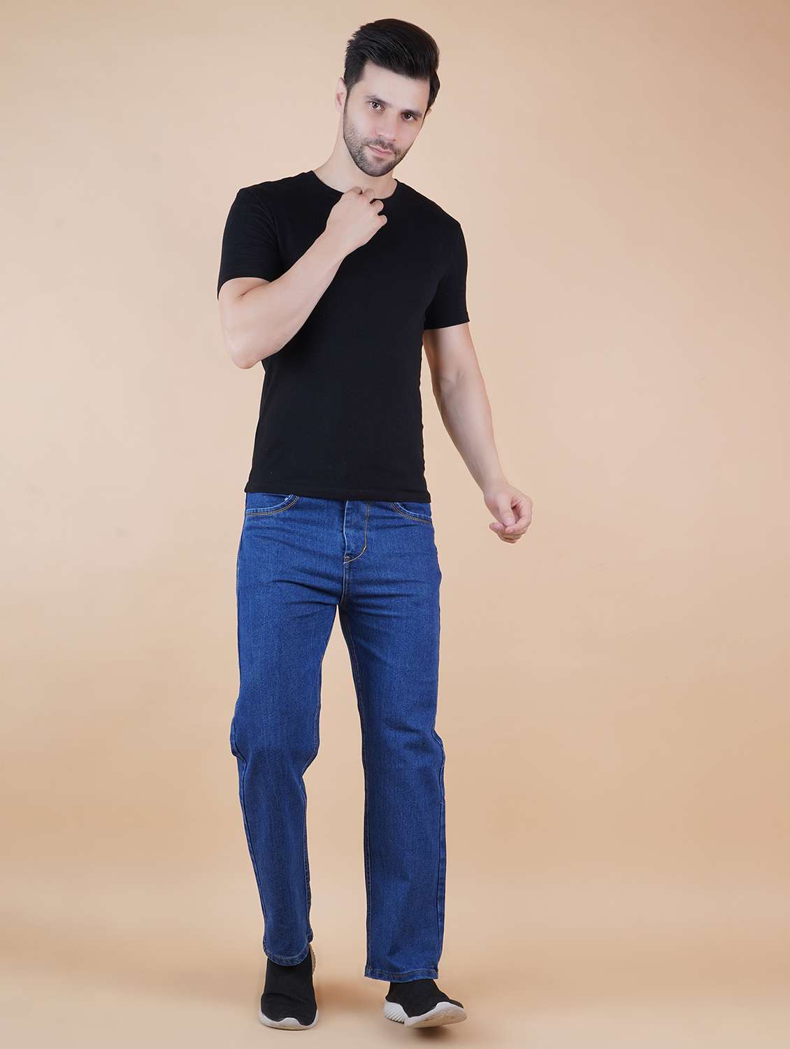 men blue plain mid rise straight fit jeans - 22012486 -  Standard Image - 1