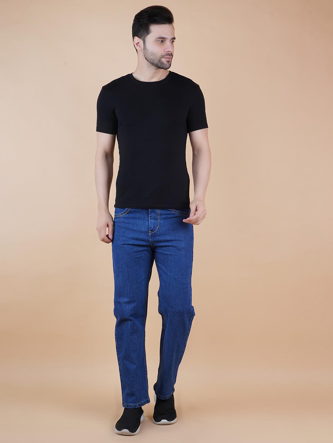 men blue plain mid rise straight fit jeans - 22012492 -  Standard Image - 1