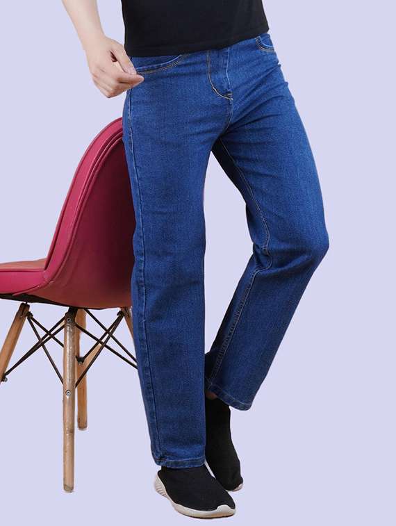 men blue plain mid rise straight fit jeans