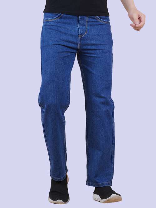 men blue plain mid rise straight fit jeans - 22012499 -  Standard Image - 0
