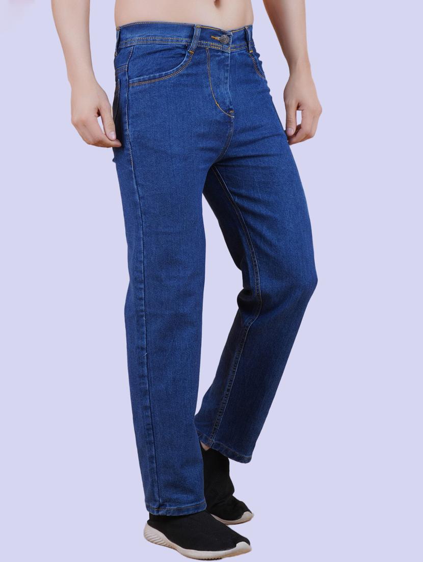 men blue plain mid rise straight fit jeans - 22012499 - Standard Image - 1