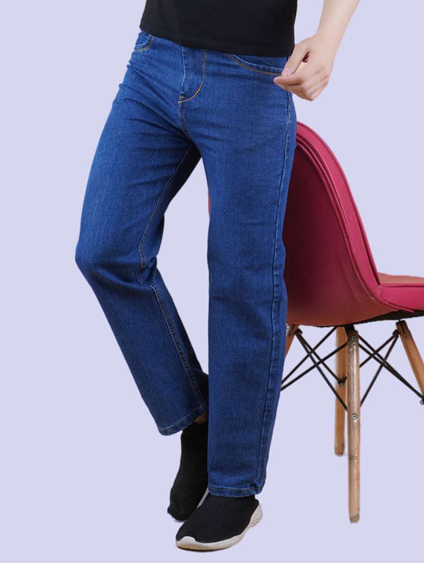 men blue plain mid rise straight fit jeans - 22012502 - Zoom Image - 0