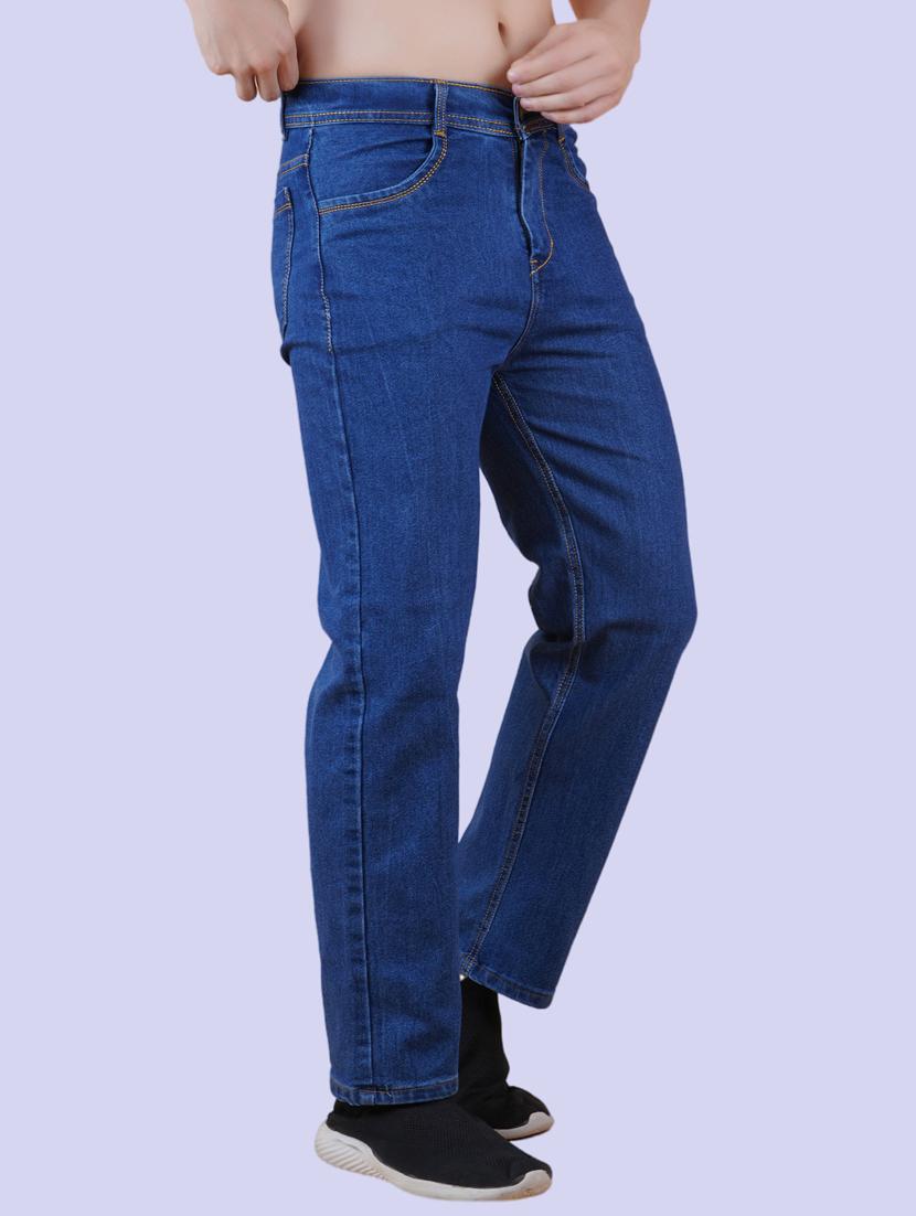 men blue plain mid rise straight fit jeans - 22012502 - Standard Image - 1