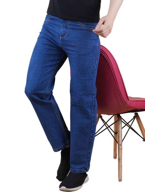 men blue plain mid rise straight fit jeans - 22012518 - Standard Image - 0