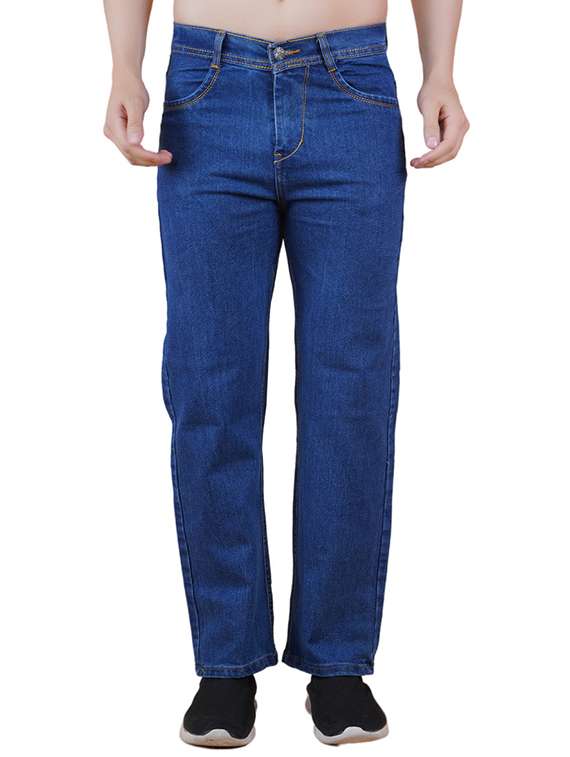 men blue plain mid rise straight fit jeans - 22012520 - Zoom Image - 0