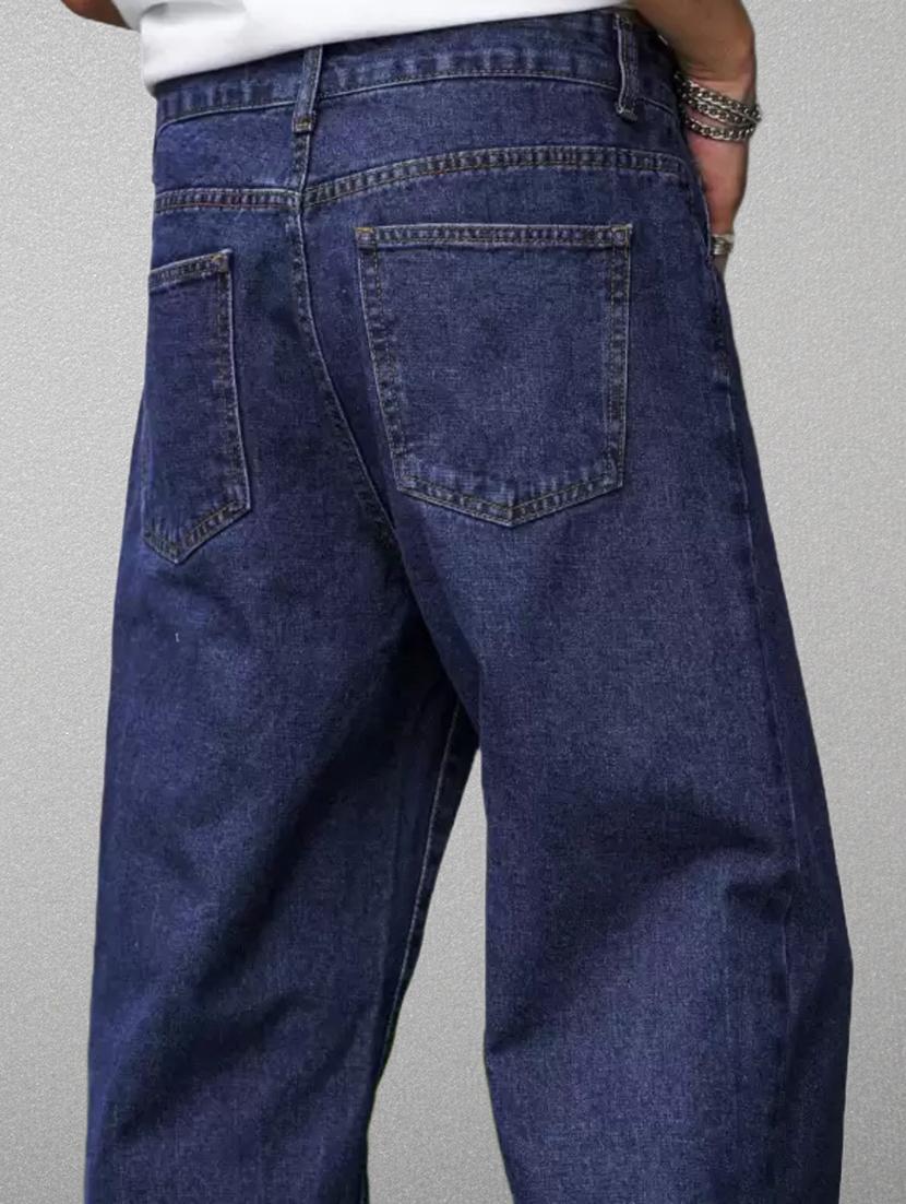 men blue plain mid rise baggy jeans - 22012521 - Standard Image - 4