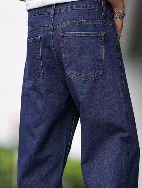 men blue plain mid rise baggy jeans - 22012522 - Standard Image - 4