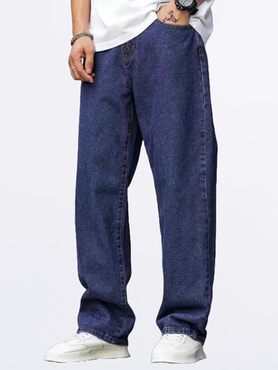 men blue plain mid rise baggy jeans - 22012523 -  Standard Image - 1
