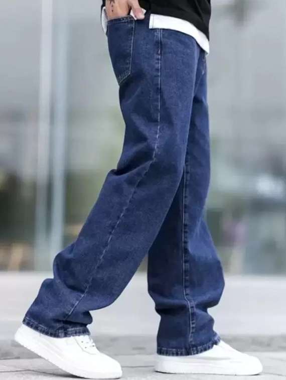 men blue plain mid rise baggy jeans - 22012524 -  Standard Image - 1