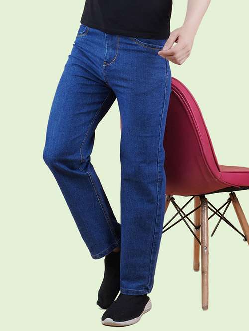 men blue plain mid rise straight fit jeans - 22012542 - Standard Image - 0