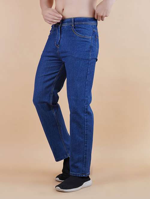 men blue plain mid rise straight fit jeans - 22012545 -  Standard Image - 0