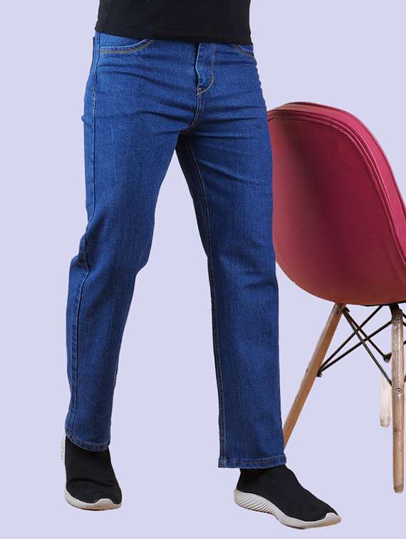 men blue plain mid rise straight fit jeans - 22012545 - Zoom Image - 0