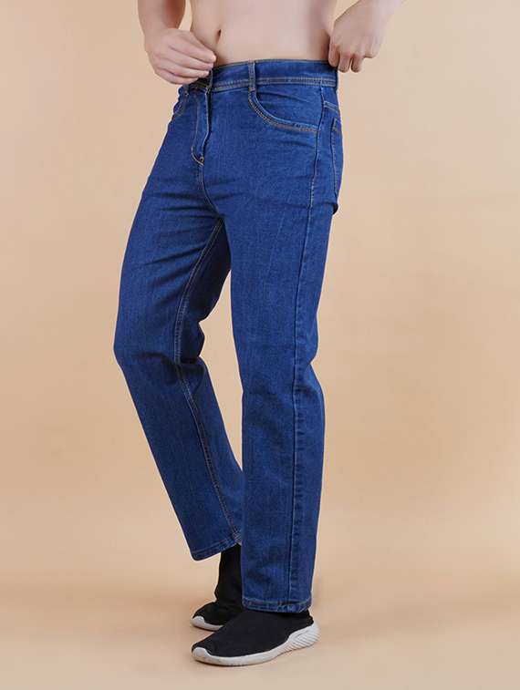 men blue plain mid rise straight fit jeans - 22012545 -  Zoom Image - 0
