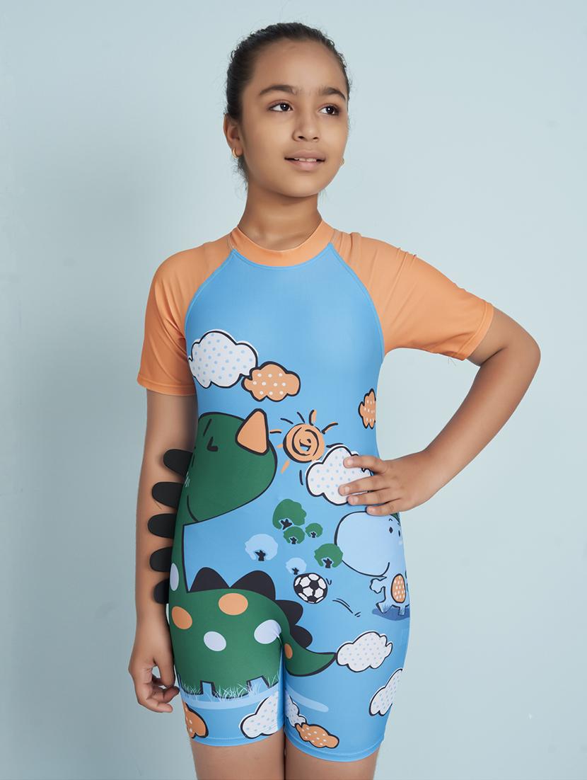 girls printed short sleeve swimsuit with swimming glasses - 22012561 - Standard Image - 1