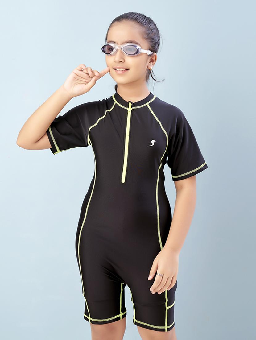 girls solid sports wear functional swimsuit - 22012565 - Standard Image - 1