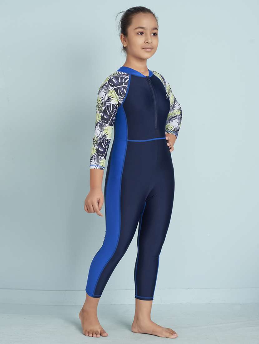 girls printed long sleeve swimsuit with swimming glasses - 22012588 -  Standard Image - 1