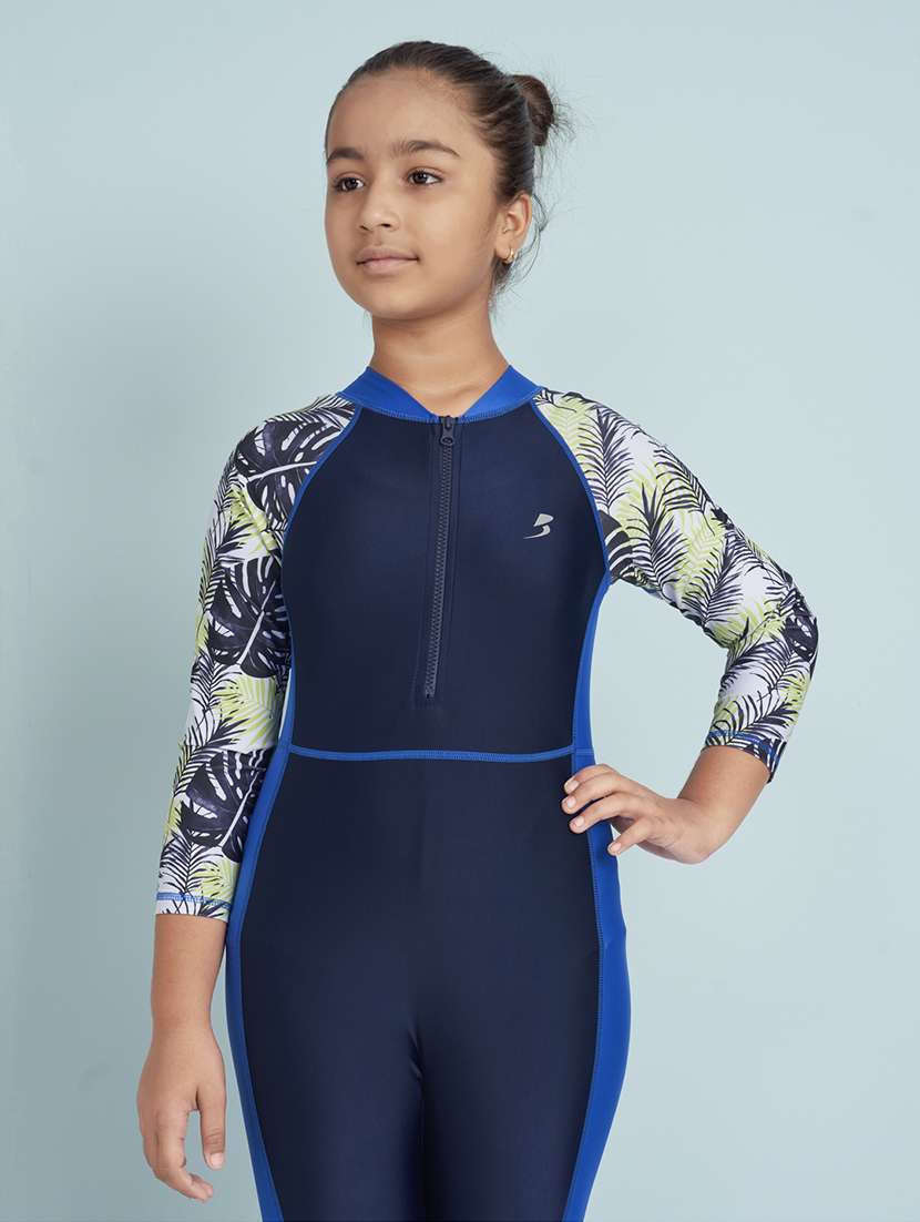 girls printed long sleeve swimsuit with swimming glasses - 22012588 - Standard Image - 4