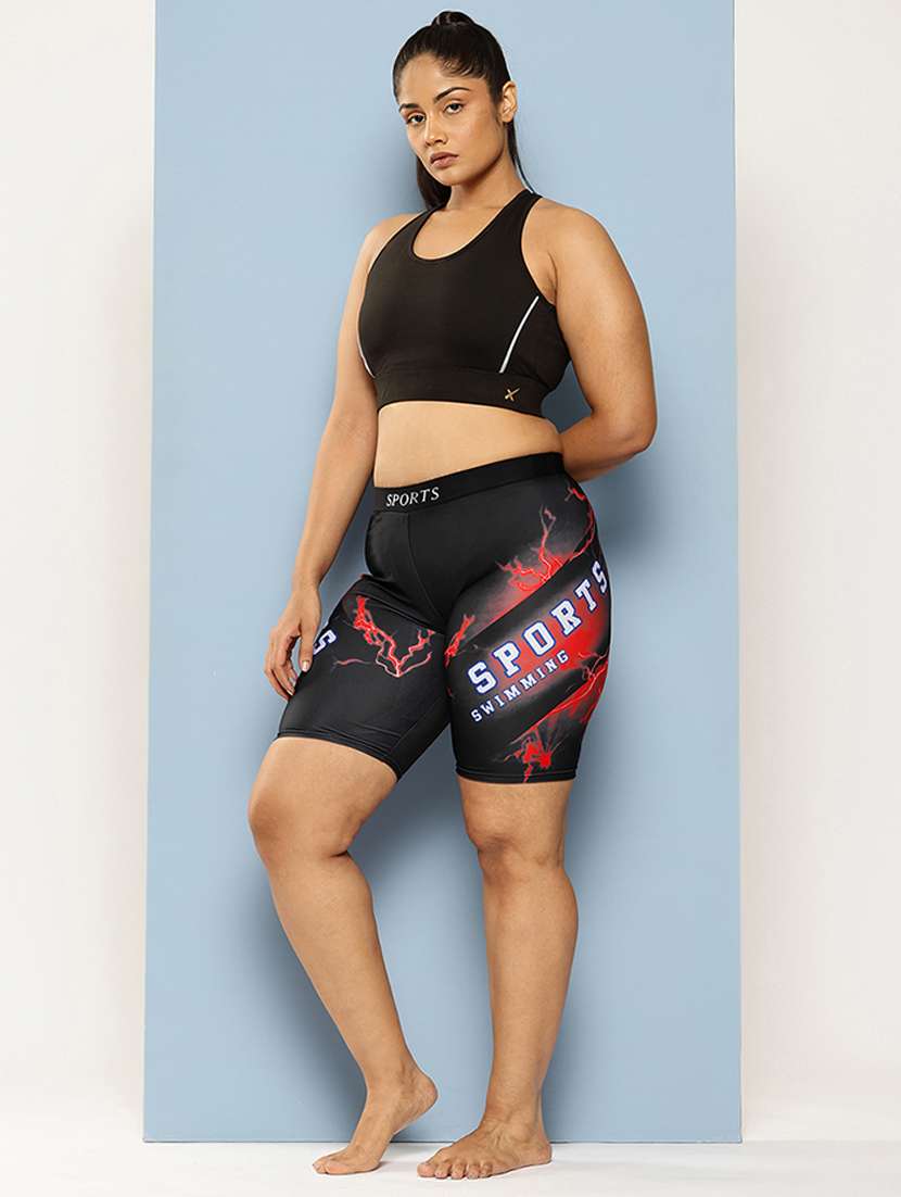 women printed slim fit cycling shorts - 22012601 -  Standard Image - 1