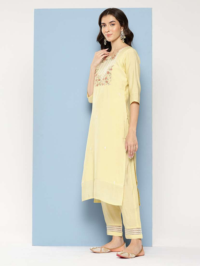 women embroidered three quarter sleeve kurta pant with dupatta set - 22012617 -  Standard Image - 1